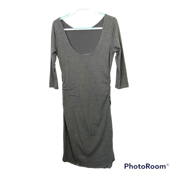 Athleta COMEBACK MIDI DRESS Long Sleeve Solid Gray Deep Scoop Back Side … - Picture 6 of 8